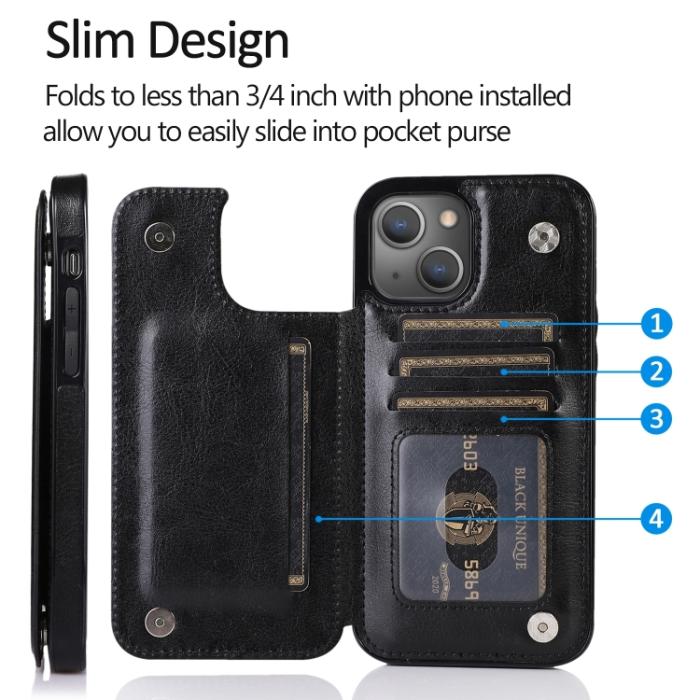 Bild 5, iPhone 14 Läder Skal Med Kortfack Svart