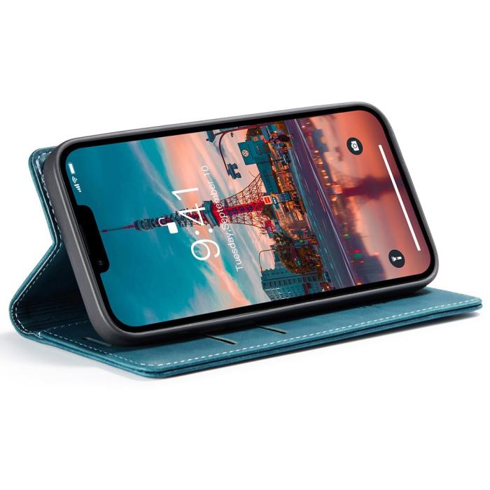 Bild 3, CASEME iPhone 15 Plus Fodral Flip Retro Läder Blå