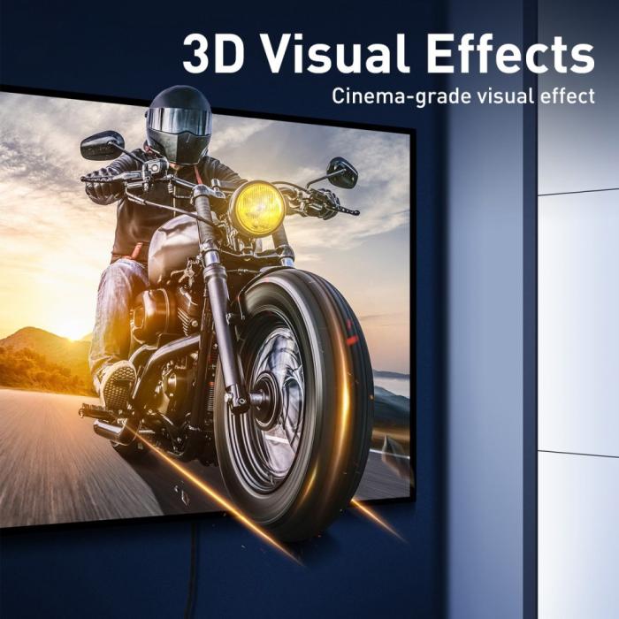 Bild 3, Baseus 50cm 8K HD 60Hz HDMI - HDMI Nylon Kabel Svart