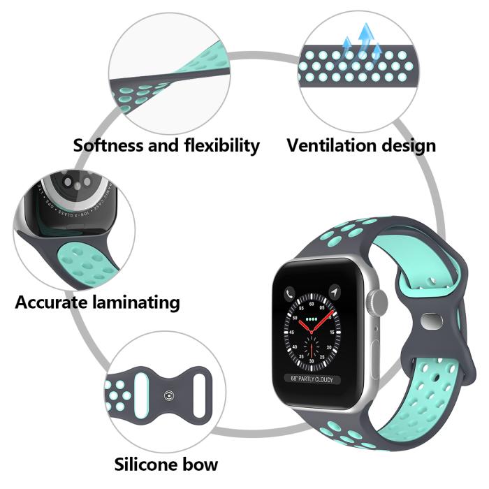 Bild 5, Sportarmband Dual-Color Apple Watch 41/40/38 mm (S/M) Grå/Teal