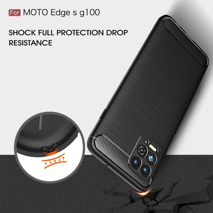 Bild 3, Motorola Moto G100 Skal Borstad Stål- Och Kolfiber Textur Blå