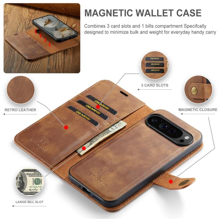 Bild 4, DG.MING Google Pixel 10 Pro XL 2in1 Magnet Fodral / Skal Brun