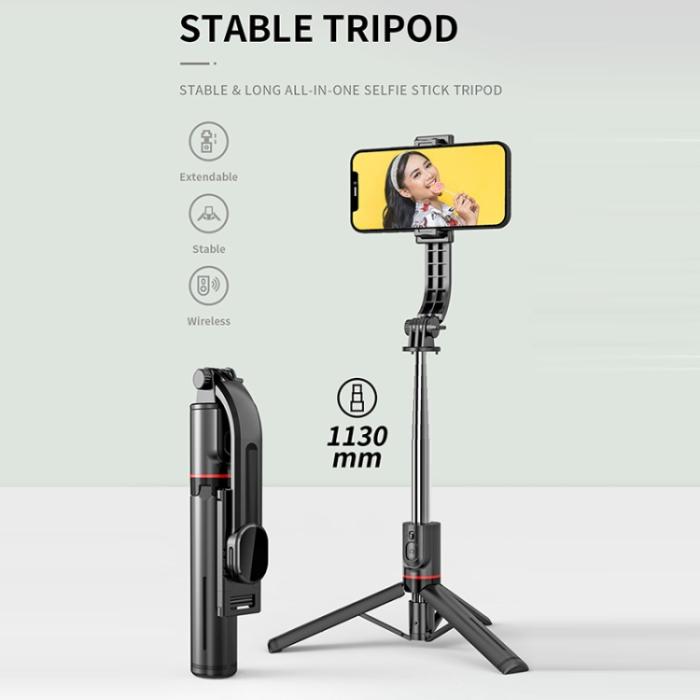 Bild 3, Bluetooth Selfiestick Tripod 113 cm Svart