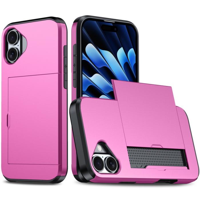 Bild 1, iPhone 16 Plus Skal Hybrid Med Kortfack Rosa