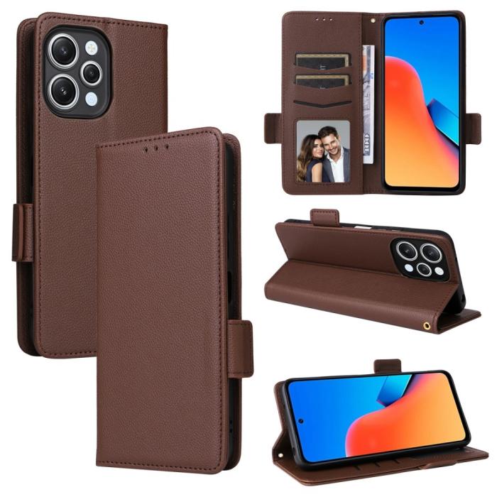 Bild 5, Xiaomi Redmi 12 5G/4G Fodral Litchi Läder Brun