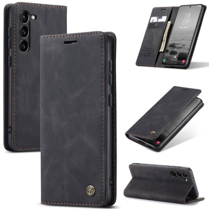 Bild 1, CASEME Galaxy S24 Plus Fodral Flip Retro Läder Svart