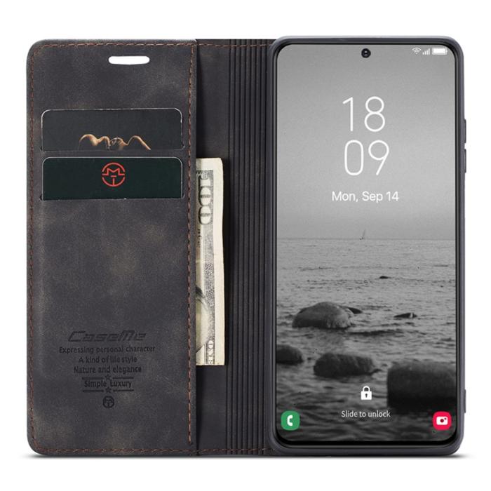 Bild 2, CASEME Galaxy S24 Plus Fodral Flip Retro Läder Svart