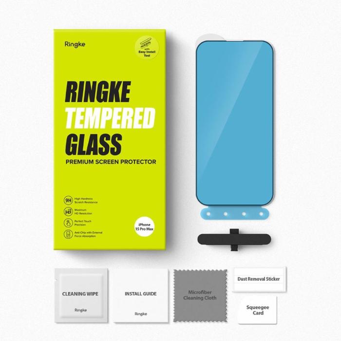 Bild 3, Ringke iPhone 15 Pro Max Skärmskydd Härdat Glas Svart