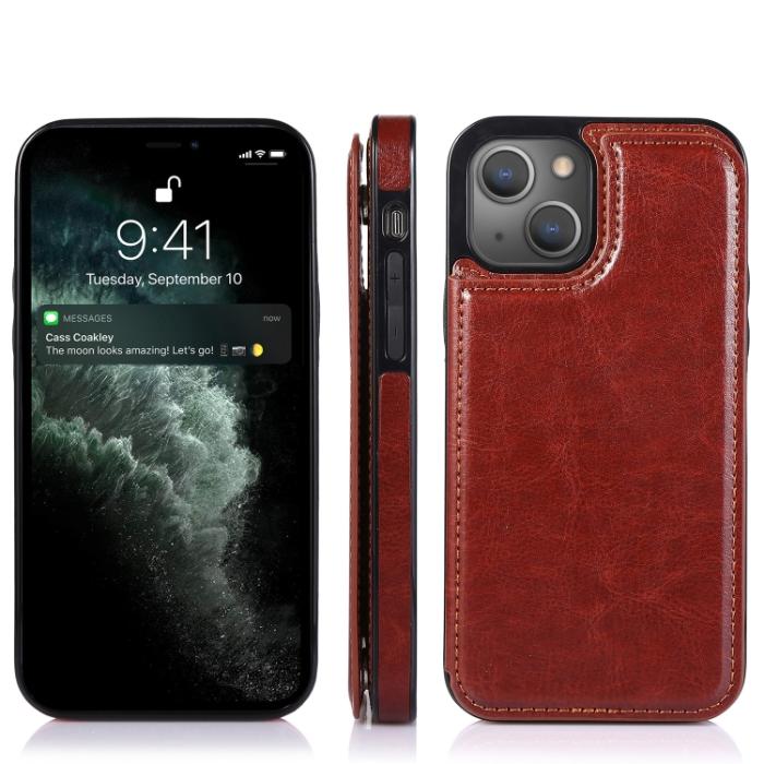 Bild 2, iPhone 14 Läder Skal Med Kortfack Brun