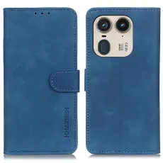 KHAZNEH Motorola Edge 50 Ultra 5G Fodral Retro L&auml;der Bl&aring;