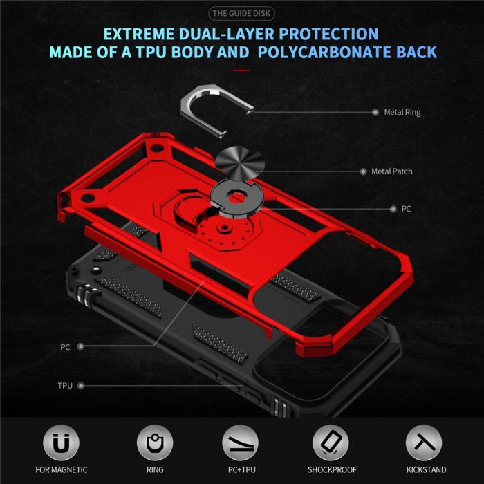 Bild 2, iPhone 17 Pro Max Skal Shockproof Hybrid Ring Röd