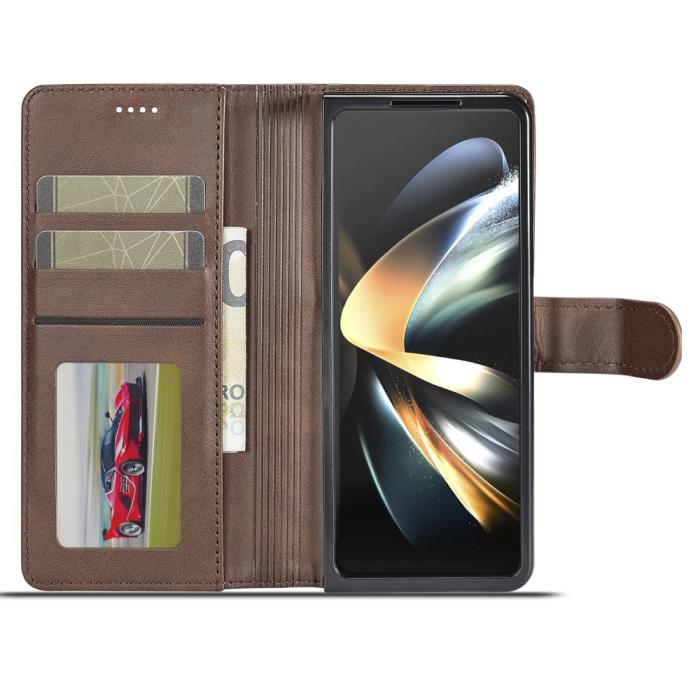 Bild 2, LC.IMEEKE Galaxy Z Fold 5 Fodral Läder Brun