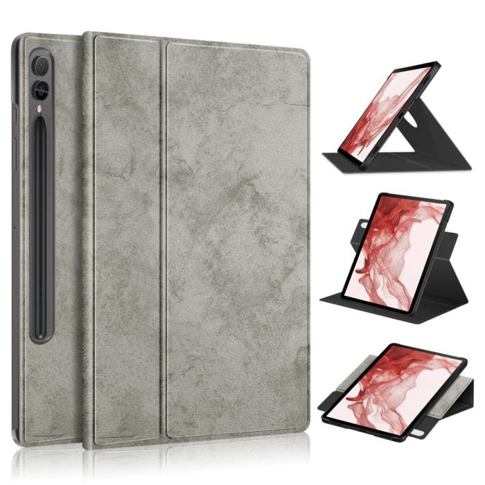 Bild 1, Galaxy Tab S9 Fodral Läder 360° Rotation Grå