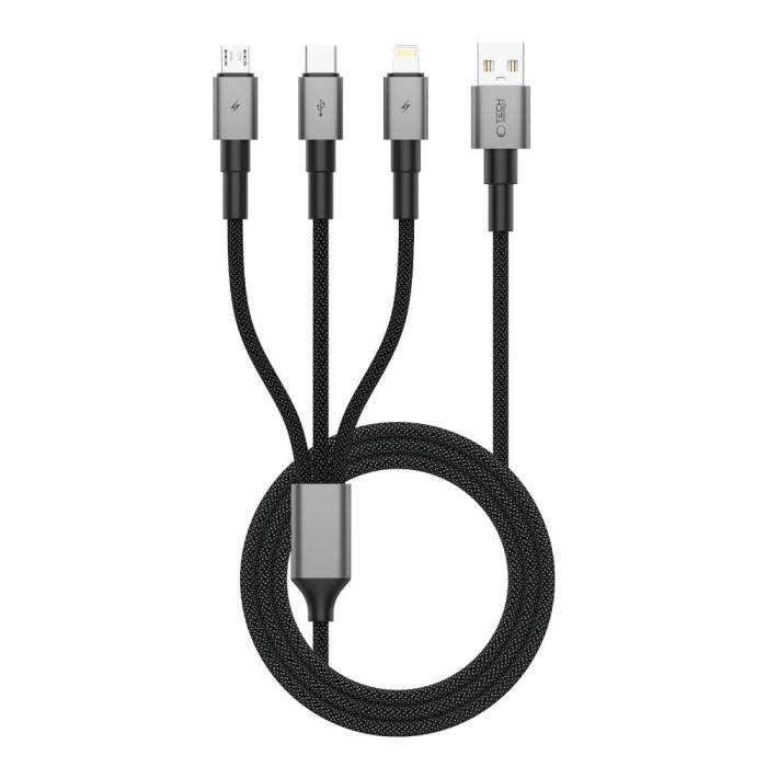 Bild 1, Tech-Protect 1.2m 3in1 USB-C/Lightning/Micro USB Kabel Iron Grey