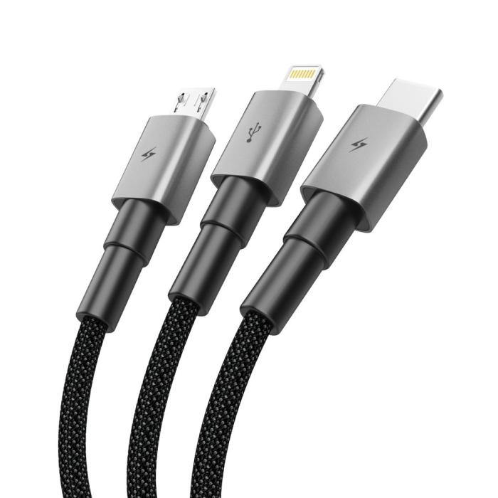 Bild 2, Tech-Protect 1.2m 3in1 USB-C/Lightning/Micro USB Kabel Iron Grey