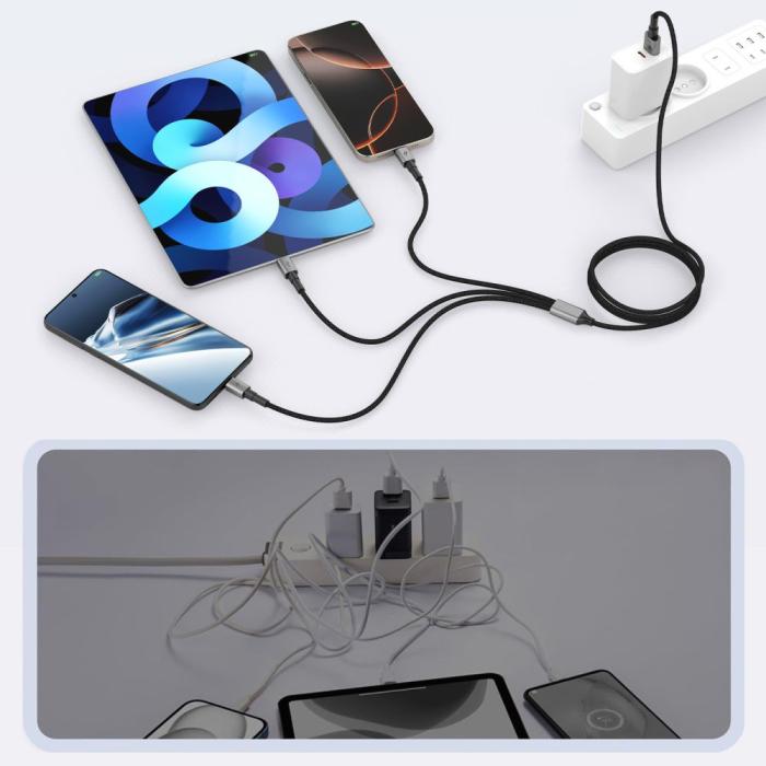Bild 3, Tech-Protect 1.2m 3in1 USB-C/Lightning/Micro USB Kabel Iron Grey