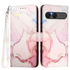 Sony Xperia 10 VII Fodral L&auml;der Marmor Ros&eacute;guld