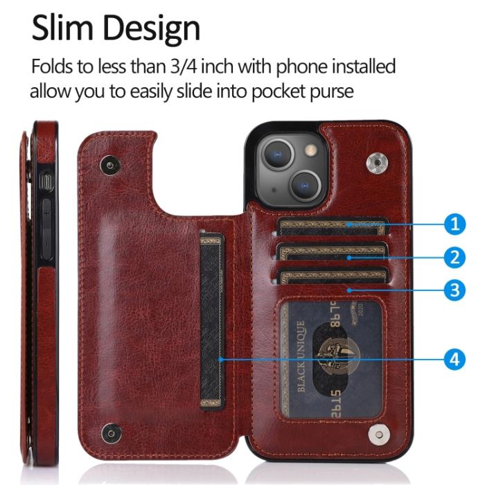 Bild 5, iPhone 14 Läder Skal Med Kortfack Brun