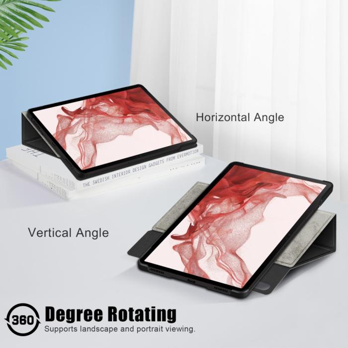 Bild 6, Galaxy Tab S9 Fodral Läder 360° Rotation Grå