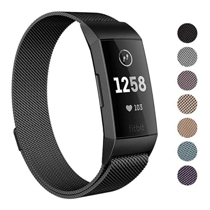 Bild 2, Milanese Loop Metall Armband Fitbit Charge 4/3 Svart