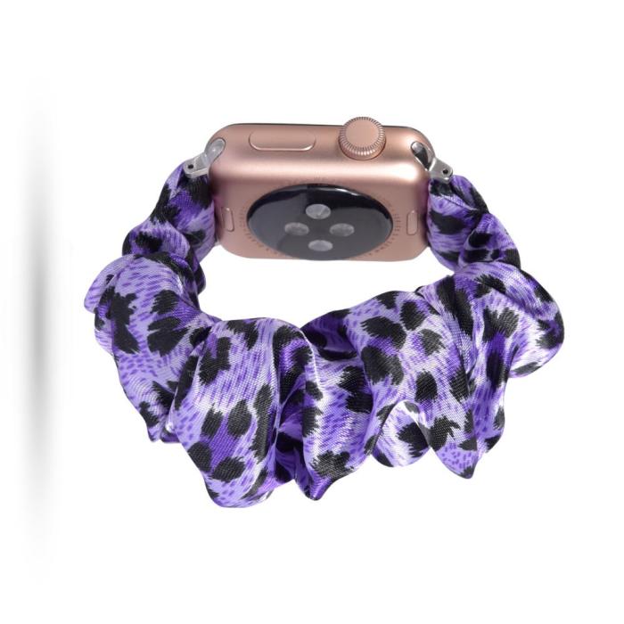 Bild 2, Scrunchie Silk Purple Leopard Armband Apple Watch 42/44/45/49 mm