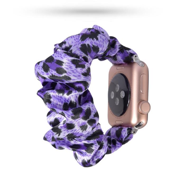 Bild 3, Scrunchie Silk Purple Leopard Armband Apple Watch 42/44/45/49 mm
