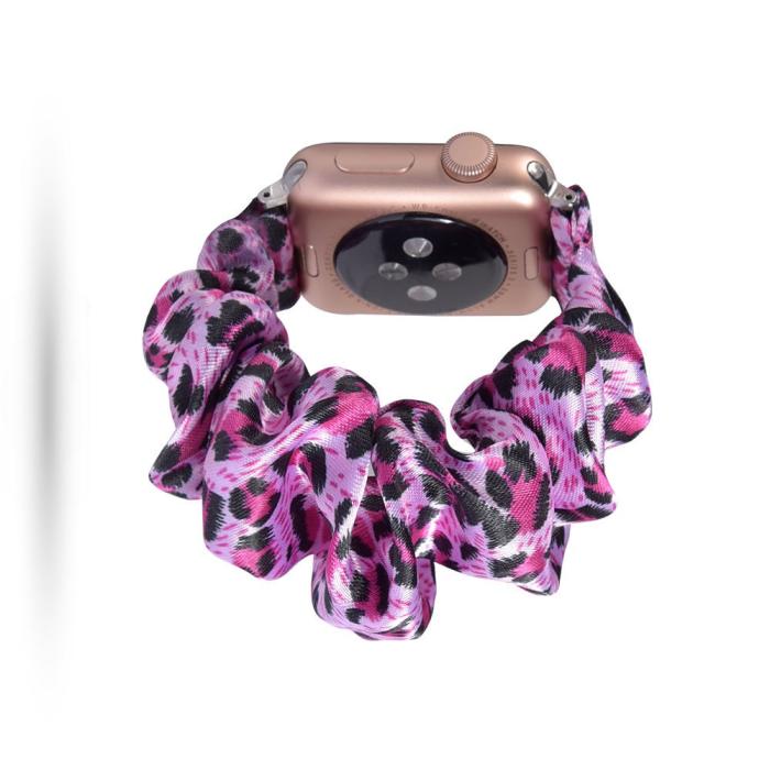 Bild 2, Scrunchie Silk Pink Leopard Armband Apple Watch 42/44/45/49 mm