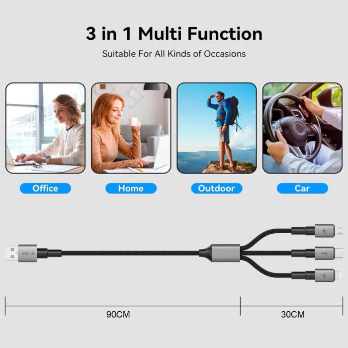 Bild 4, Tech-Protect 1.2m 3in1 USB-C/Lightning/Micro USB Kabel Iron Grey