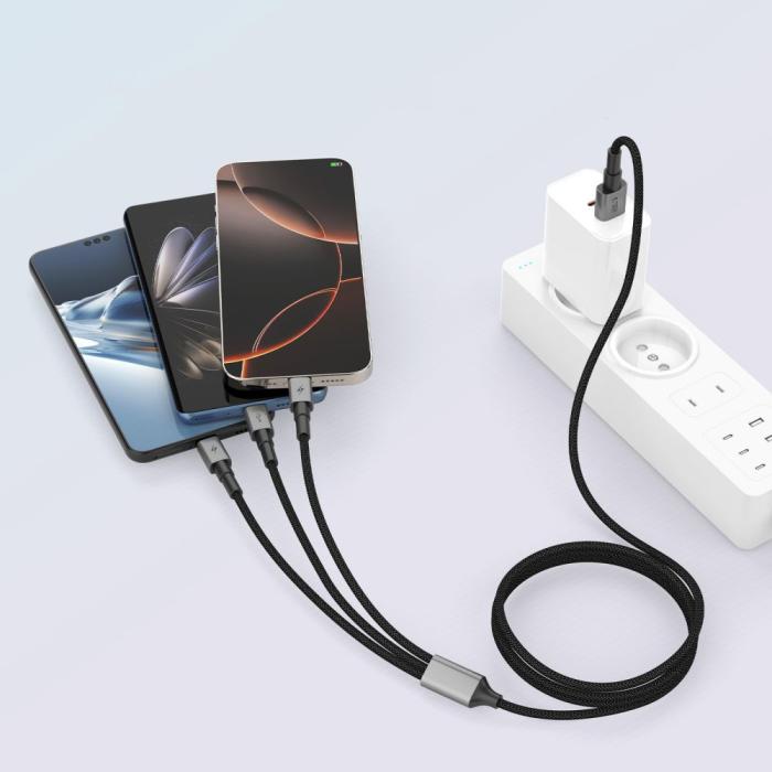 Bild 5, Tech-Protect 1.2m 3in1 USB-C/Lightning/Micro USB Kabel Iron Grey