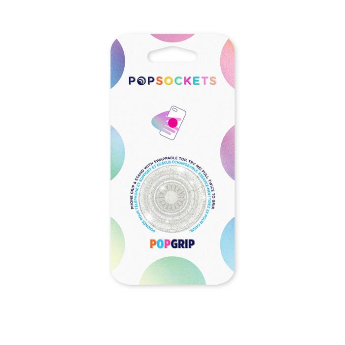 Bild 2, PopSockets Avtagbart Grip med Ställfunktion Clear Glitter Silver