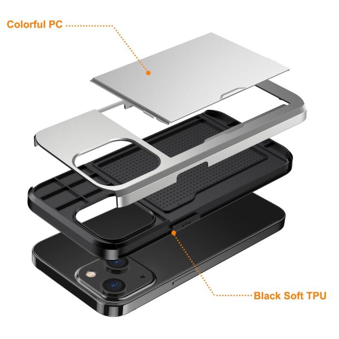 Bild 5, iPhone 15 Plus Skal Hybrid Med Kortfack Silver