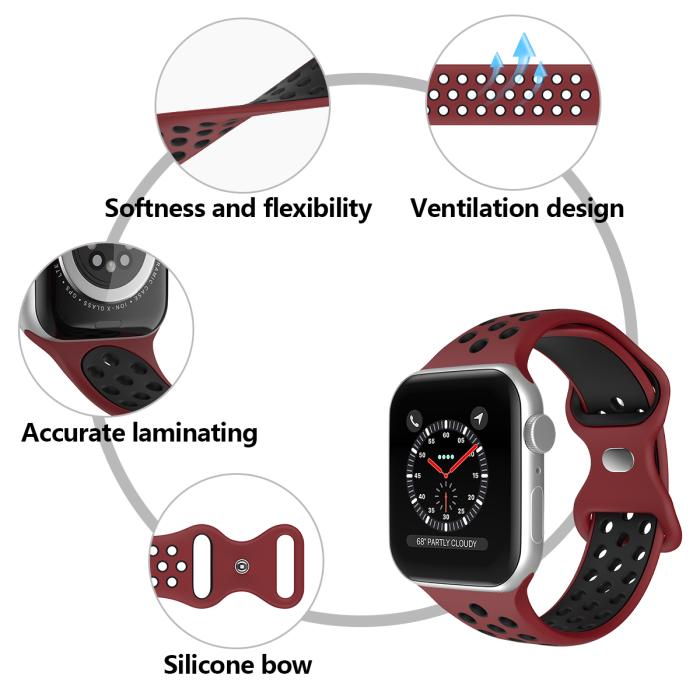 Bild 5, Sportarmband Dual-Color Apple Watch 41/40/38 mm (S/M) Vinröd/Svart
