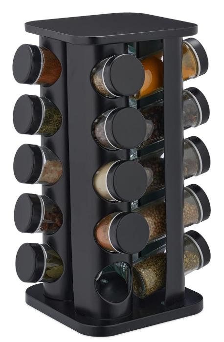 Bild 1, Roterande kryddställ med 20 glasburkar - Svart