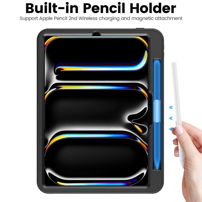 Bild 4, iPad Pro 11 2024 Fodral Läder Kickstand Korthållare Svart