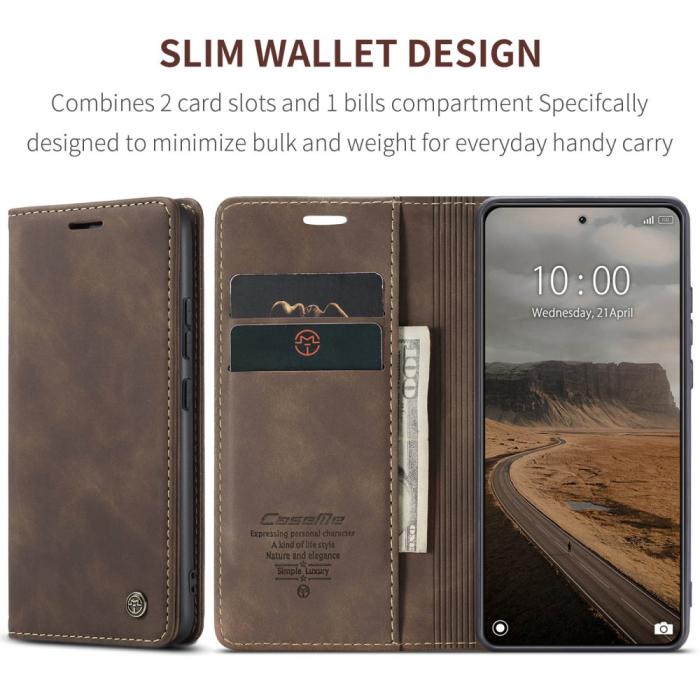 Bild 4, CASEME Xiaomi 14 Fodral Flip Läder Brun