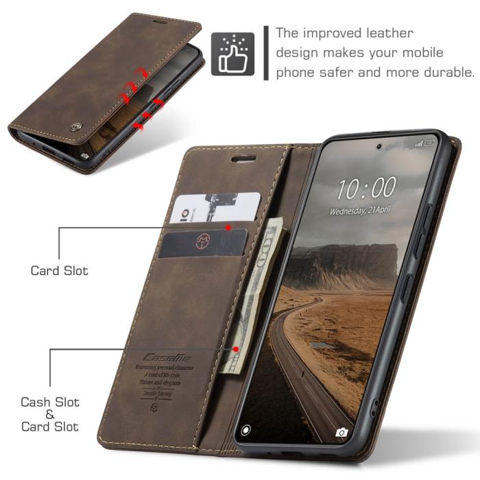 Bild 5, CASEME Xiaomi 14 Fodral Flip Läder Brun