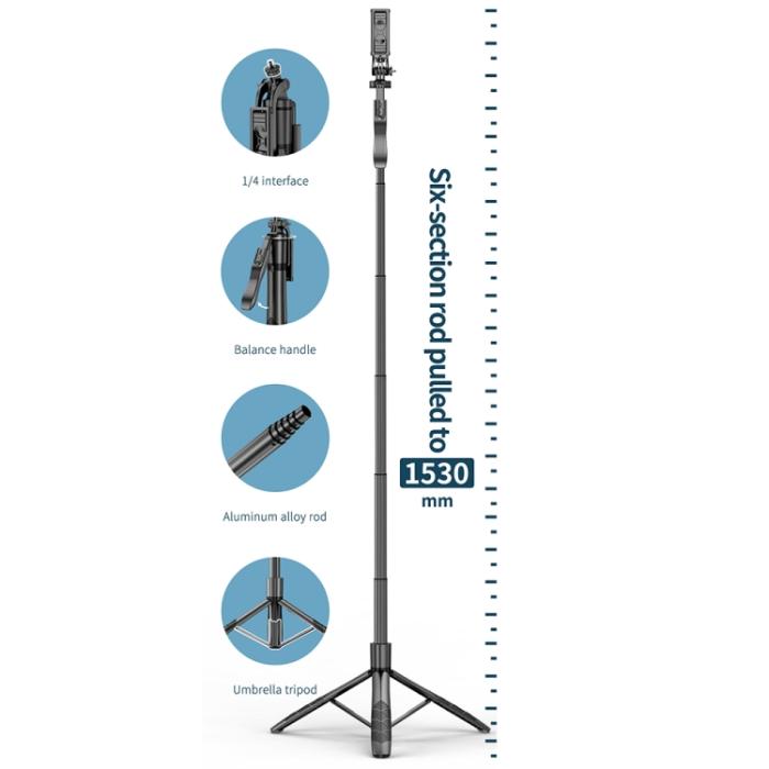 Bild 4, Selfie Stick Tripod 153 cm Bluetooth Svart