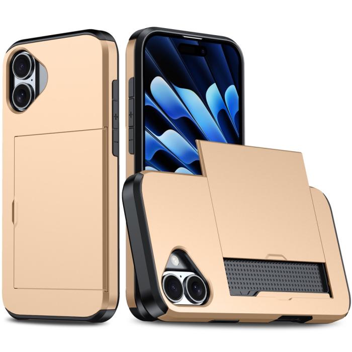 Bild 1, iPhone 16 Plus Skal Hybrid Med Kortfack Guld