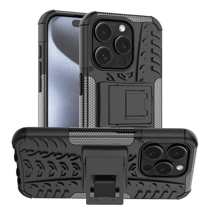 Bild 1, iPhone 15 Pro Max Stöttåligt Skal med Stöd Svart
