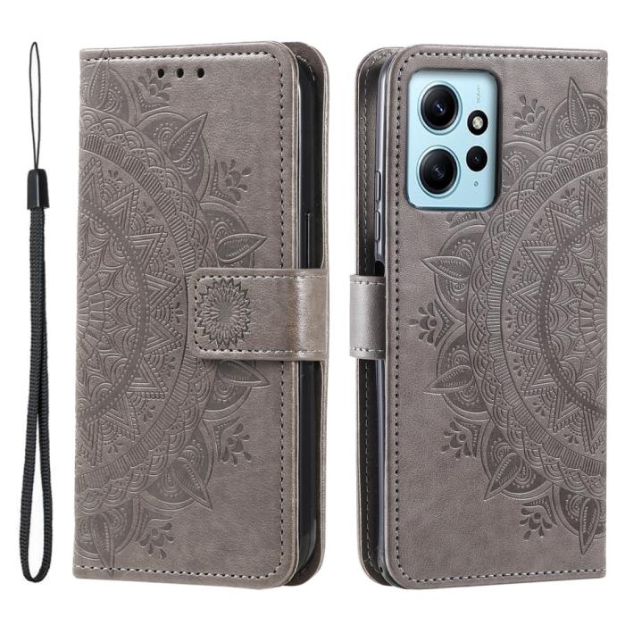 Bild 1, Xiaomi Redmi Note 12 4G Fodral Mandala Läder Grå