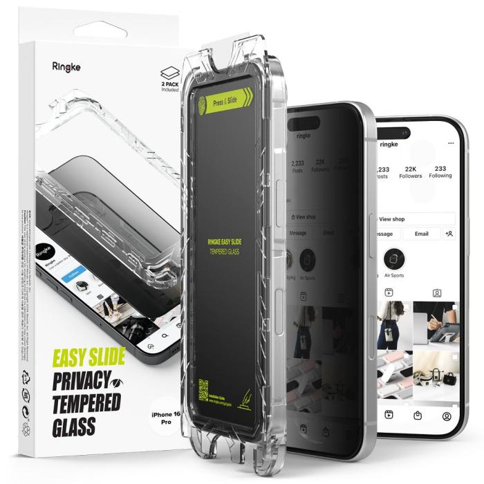 Bild 1, Ringke iPhone 16 Pro 2-PACK Skärmskydd Easy Slide Privacy