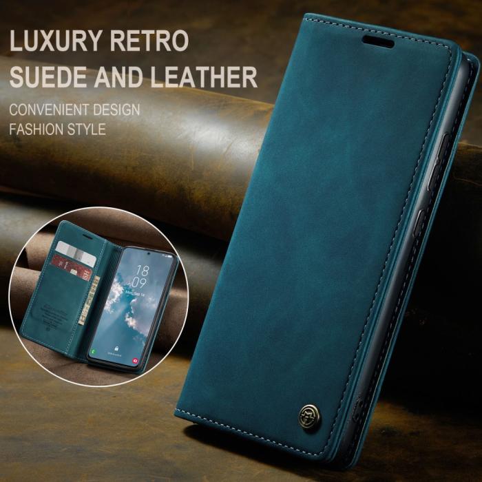 Bild 5, CASEME Galaxy S24 Plus Fodral Flip Retro Läder Blå