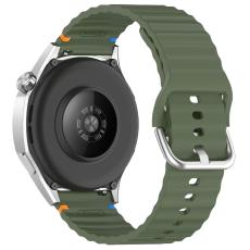 Klockarmband 22 mm Silikon Wave Design Milit&auml;r Gr&ouml;n