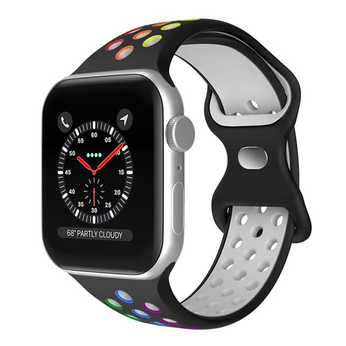 Bild 2, Sportarmband Dual-Color Apple Watch 41/40/38 mm (S/M) Svart/Rainbow