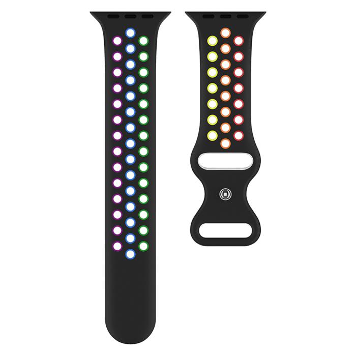 Bild 3, Sportarmband Dual-Color Apple Watch 41/40/38 mm (S/M) Svart/Rainbow