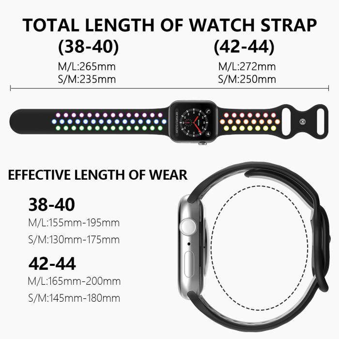 Bild 4, Sportarmband Dual-Color Apple Watch 41/40/38 mm (S/M) Svart/Rainbow