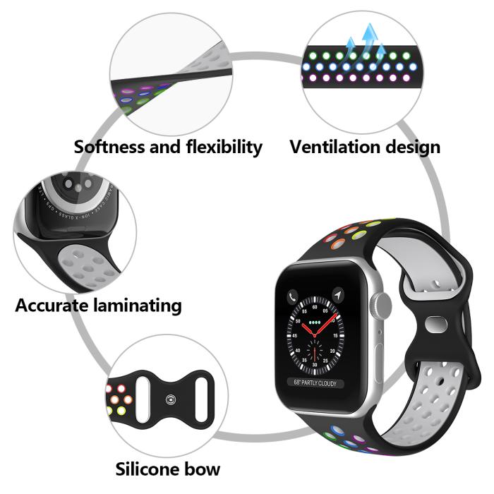 Bild 5, Sportarmband Dual-Color Apple Watch 41/40/38 mm (S/M) Svart/Rainbow