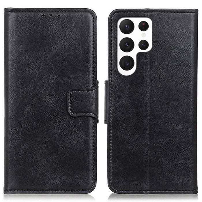 Bild 1, Samsung Galaxy S23 Ultra Fodral Crazy Horse Split Läder Svart