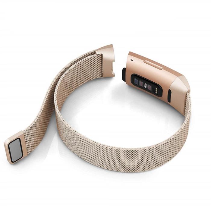 Bild 5, Milanese Loop Metall Armband Fitbit Charge 4/3 Champagne Guld