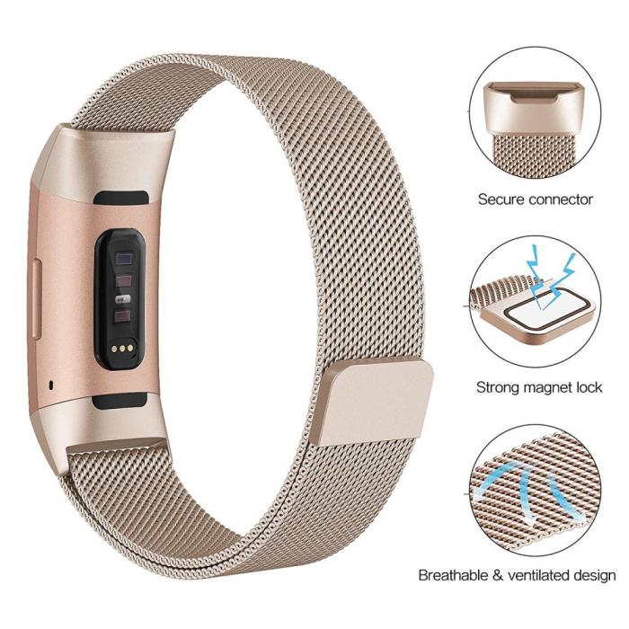 Bild 6, Milanese Loop Metall Armband Fitbit Charge 4/3 Champagne Guld